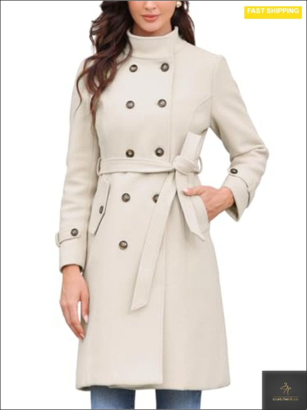 Women's Wool Pea Coat Double Breasted Winter Overcoat w/ Belt